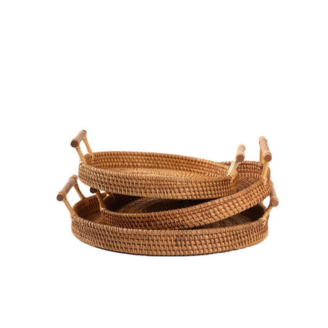 Rattan Multipurpose Basket Beech and Autumn Vine with Handle, 28cm, Versatile Decorative Tray and Organizer