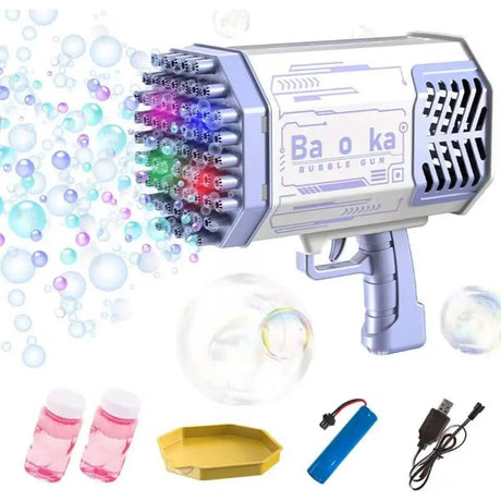 Rechargeable Bubble Gun for Outdoor Fun Available in Pink Purple Blue