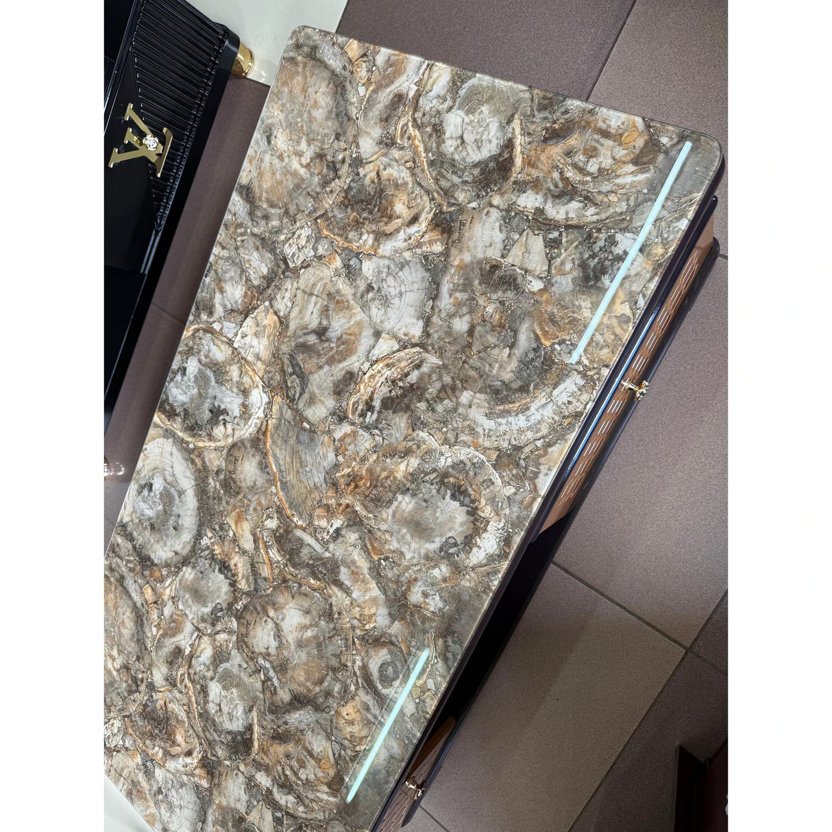 Rectangular Coffee Table – 120cm Marble Effect with Tree Stamp Design, Dual Drawers & Cabinets Coffee Tables