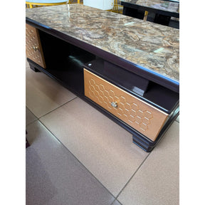 Rectangular Coffee Table – 120cm Marble Effect with Tree Stamp Design, Dual Drawers & Cabinets Coffee Tables