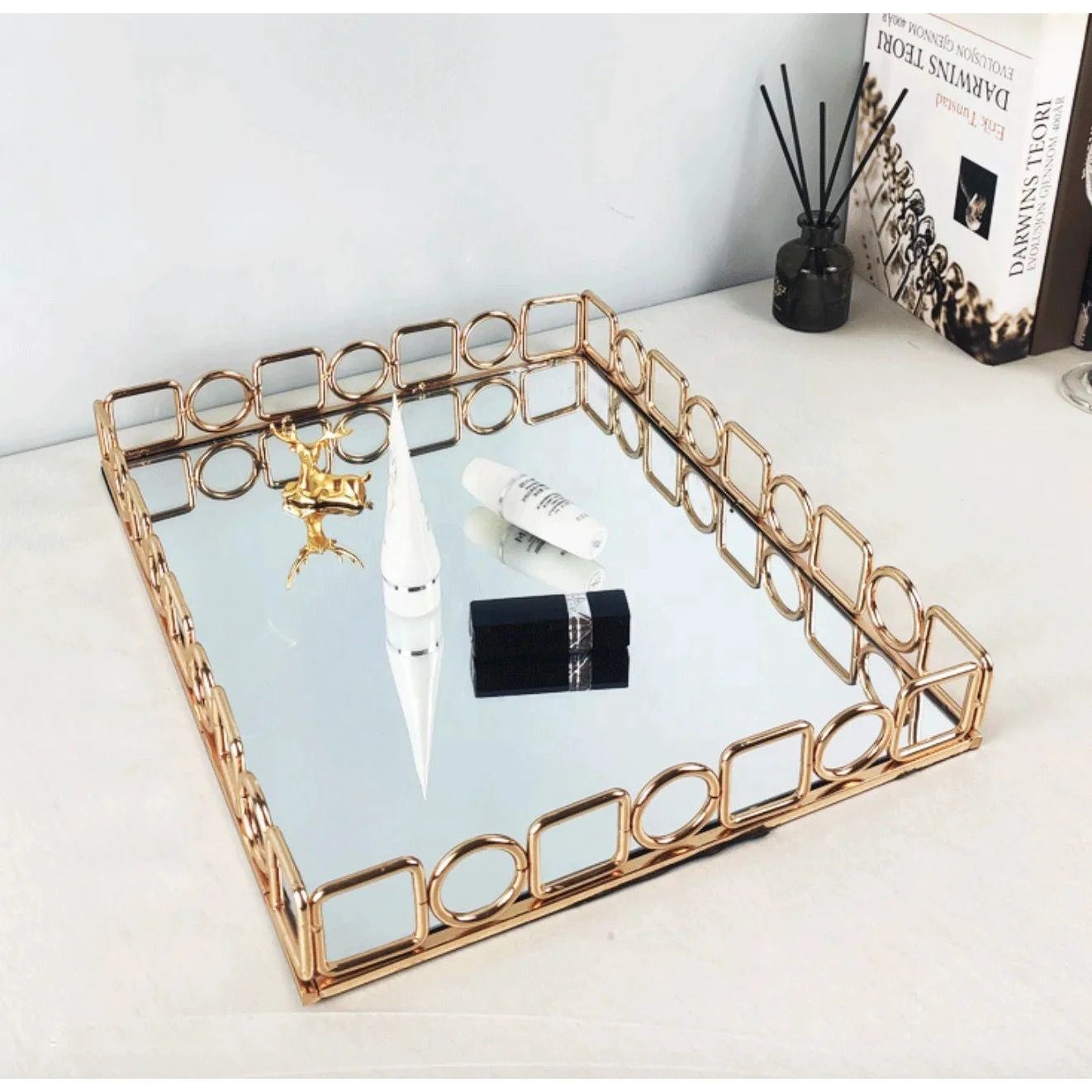 Rectangular European Style Decor Vanity Tray | Nordic Golden Organizer Decorative Trays