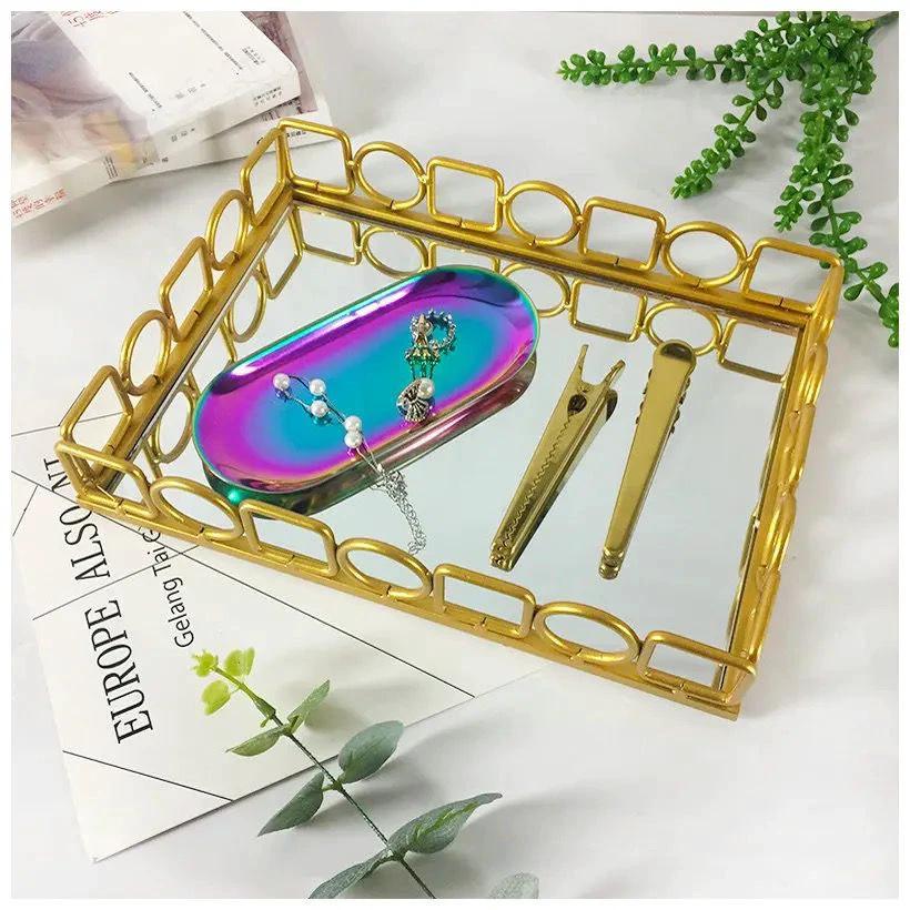 Rectangular European Style Decor Vanity Tray | Nordic Golden Organizer Decorative Trays