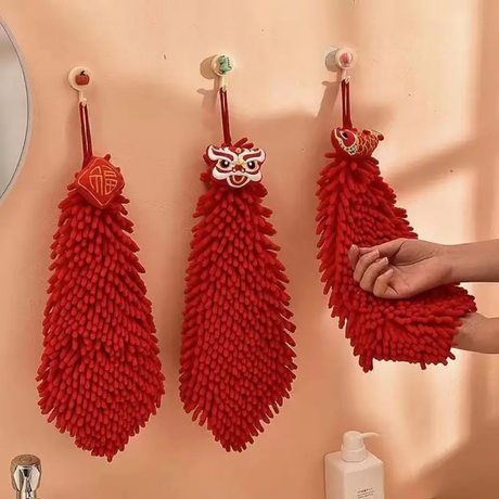 Red Chenille Hand Towels 27cm x 27cm