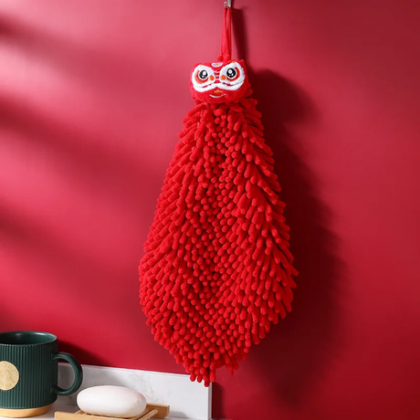Red Chenille Hand Towels 27cm x 27cm