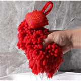 Red Chenille Hand Towels Soft Microfiber, Quick Drying Towel Ball for Kitchen|Bathroom, 27x27cm