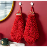 Red Chenille Hand Towels Soft Microfiber, Quick Drying Towel Ball for Kitchen|Bathroom, 27x27cm