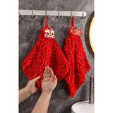 Red Chenille Hand Towels Soft Microfiber, Quick Drying Towel Ball for Kitchen|Bathroom, 27x27cm