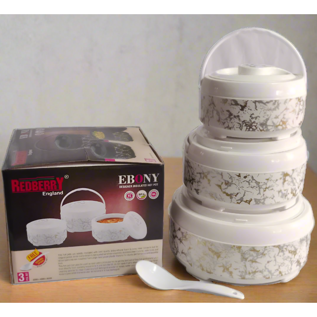 Redberry Plastic Designer Hotpot | "Ebony" 3 Piece Set | 2000ml, 4000ml, 6000ml | Durable Plastic with Sophisticated Finish