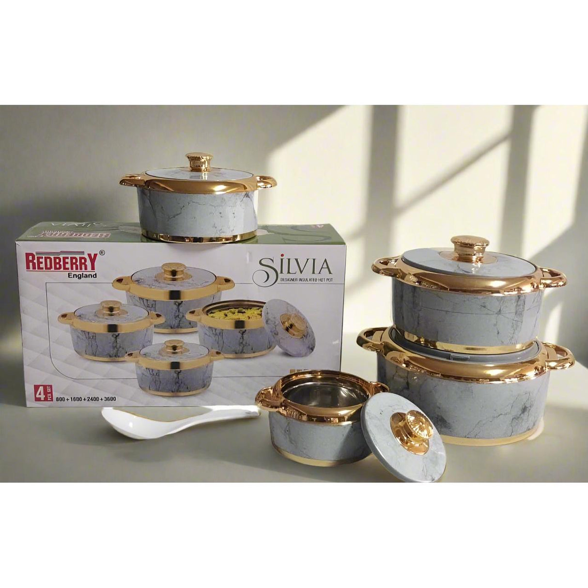 Redberry Plastic Designer Hotpot Set "Silvia" | 4 Piece Insulated Serving Set | 800ml to 3600ml Capacity