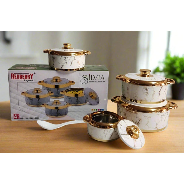Redberry Plastic Designer Hotpot Set "Silvia" | 4 Piece Insulated Serving Set | 800ml to 3600ml Capacity