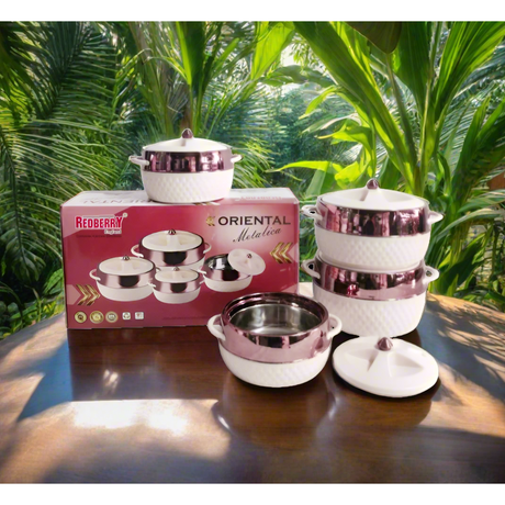Redberry Premium Oriental Plastic Designer Hotpot Set | 4 Piece Set | Sizes 1500/2000/3000/4000ml