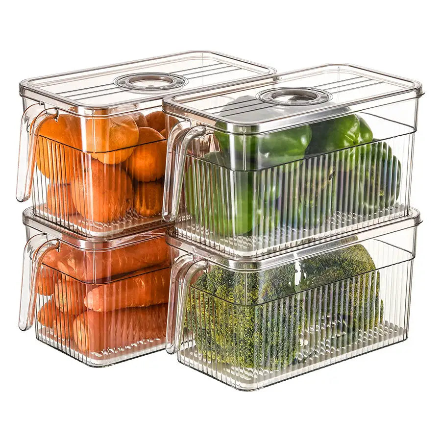Refrigerator Transparent Clear Storage Box with Lid Food Grade PET Kitchen Organizer for Fruits Vegetables & Freezer Use