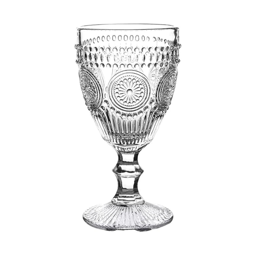 Retro Embossed Goblet Set Floral Cocktail Glasses Capacity: 240ml per glass Material: High-quality embossed glass Set Contains: 6 glasses Tableware Cocktail Glasses