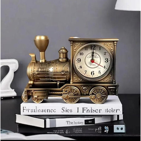 Retro Locomotive Alarm Clock Vintage Train Design, Decorative Desk and Bedside Clock