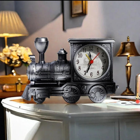 Retro Locomotive Alarm Clock Vintage Train Design, Decorative Desk and Bedside Clock