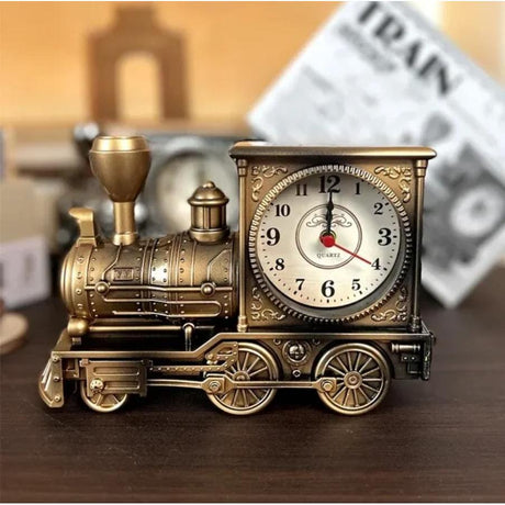 Retro Locomotive Alarm Clock Vintage Train Design, Decorative Desk and Bedside Clock