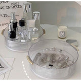 Ribbed Acrylic Lazy Susan with Gold Handles – Rotating Cosmetic Organizer (23x6cm)