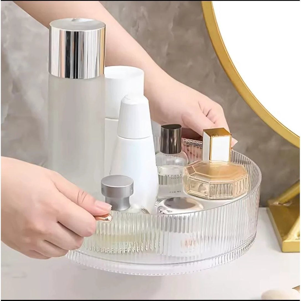 Ribbed Acrylic Lazy Susan with Gold Handles – Rotating Cosmetic Organizer (23x6cm) Cosmetic Organizer Storage & Organization