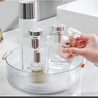 Ribbed Acrylic Lazy Susan with Gold Handles – Rotating Cosmetic Organizer (23x6cm) Cosmetic Organizer Storage & Organization