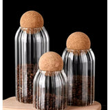 Ribbed Storage Glass Jars 3pcs Set of Stylish, Airtight Containers for Kitchen & Pantry Organization