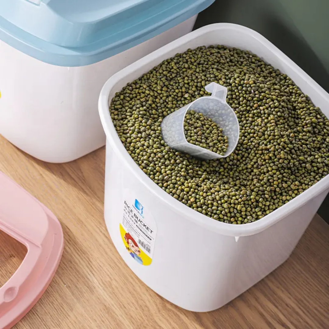 Rice Storage Bucket 10kg Capacity with Lid Available in Blue and Pink
