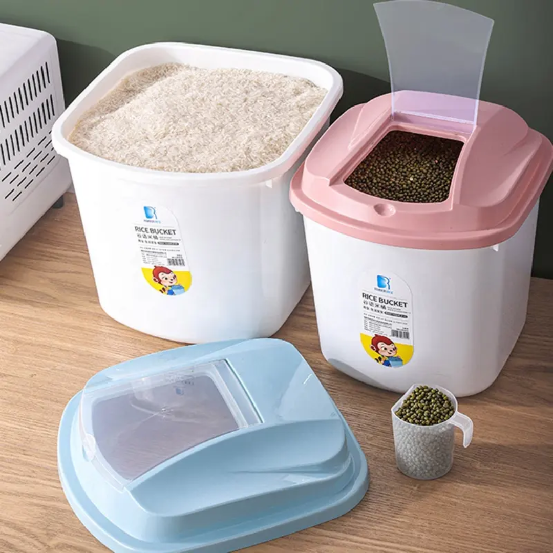 Rice Storage Bucket 10kg Capacity with Lid Available in Blue and Pink