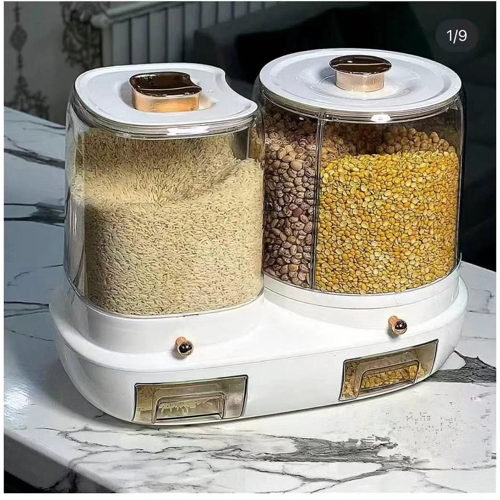Rotatable Grain Storage Box with Sealed Compartments Kitchen Storage Racks Food Storage