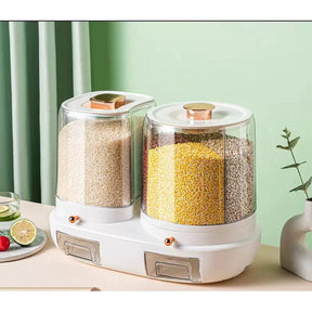 Rotatable Grain Storage Box with Sealed Compartments Kitchen Storage Racks Food Storage