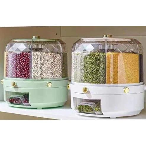 Rotating 6-Grid Food Storage Container 9.5kg Capacity BPA-Free Dispenser 360° Rotating Cereal & Grain Organizer Storage & Organization