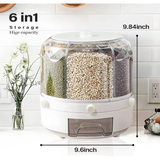 Rotating 6-Grid Food Storage Container 9.5kg Capacity BPA-Free Dispenser 360° Rotating Cereal & Grain Organizer Storage & Organization