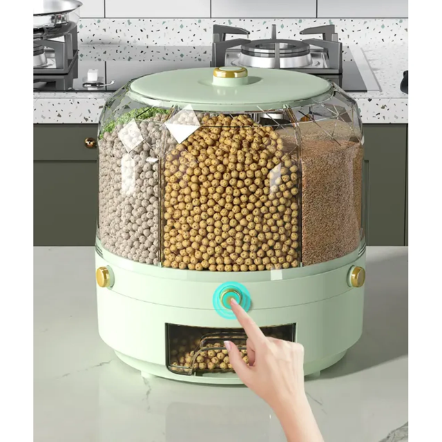 Rotating 6-Grid Food Storage Container 9.5kg Capacity BPA-Free Dispenser 360° Rotating Cereal & Grain Organizer Storage & Organization