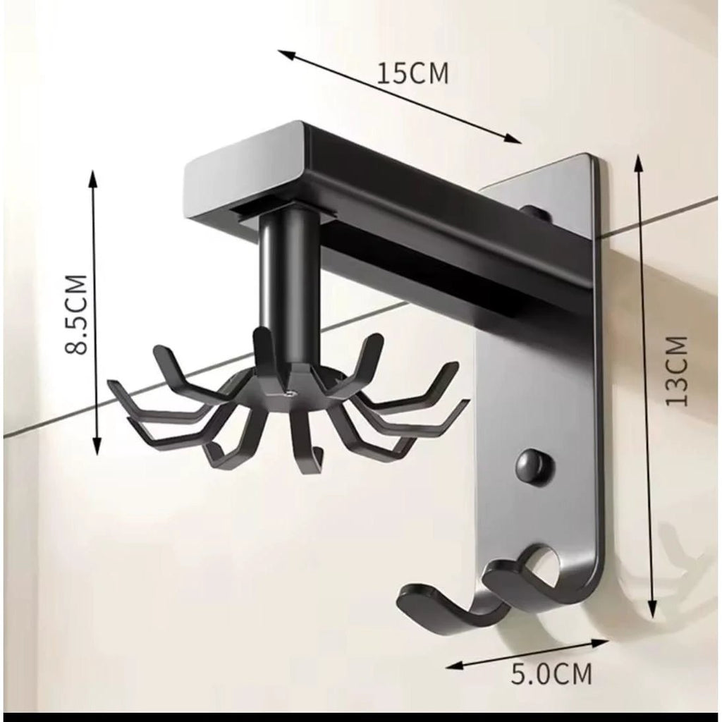 Rotating Wall-Mounted Hanger Rack with 10 Hooks and Adjustable Pull-Out Design Hangers & Hooks Storage & Organization
