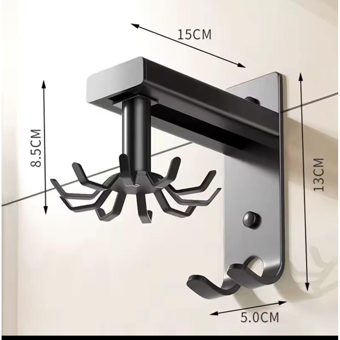 Rotating Wall-Mounted Hanger Rack with 10 Hooks and Adjustable Pull-Out Design