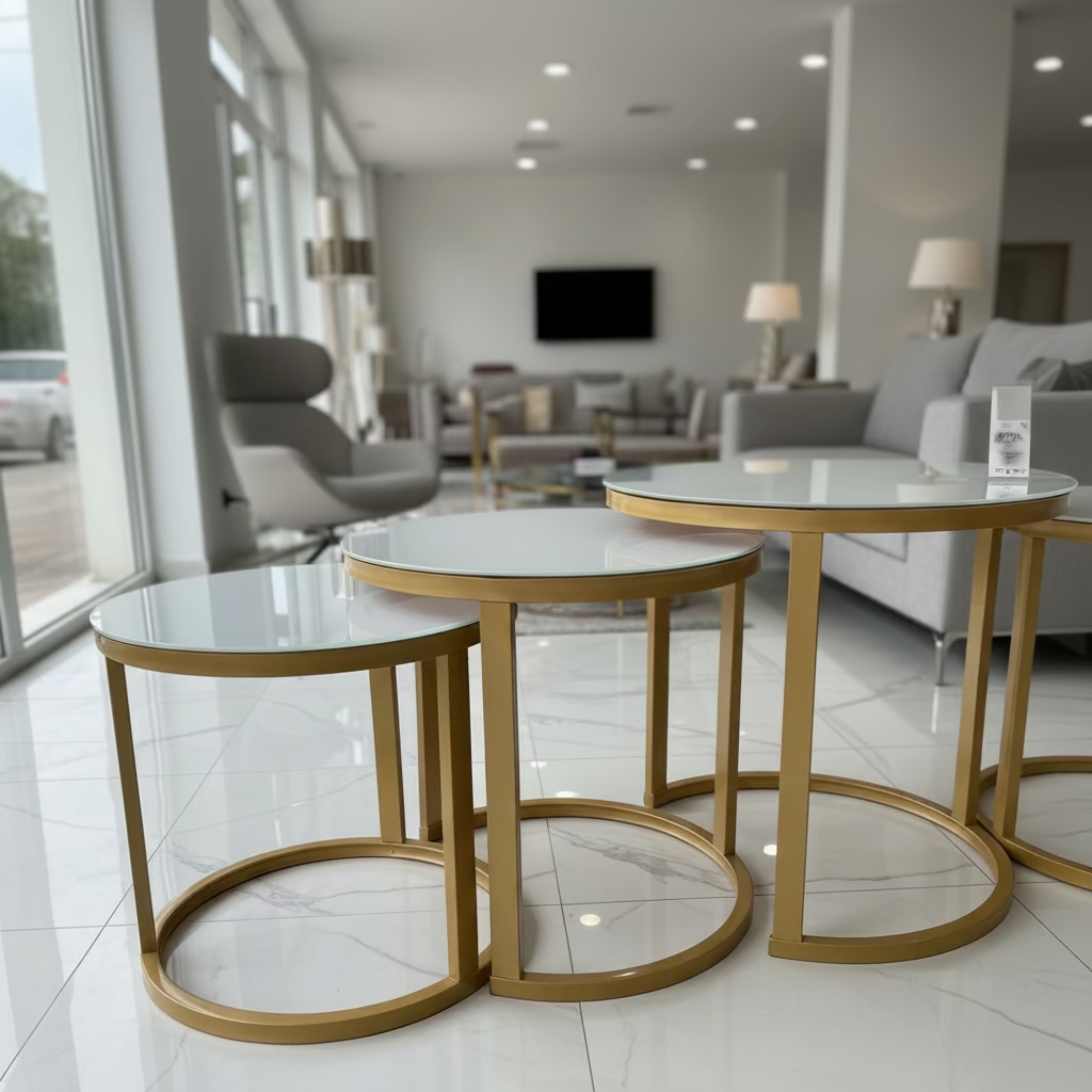 Round 3-in-1 Gold Nesting Tables – Tempered Glass Top & Metal Frame Accent table Coffee Tables