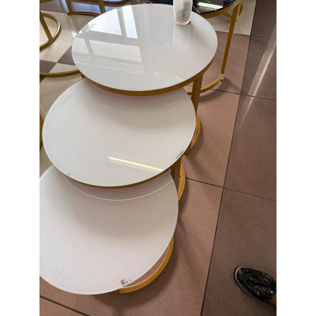 Round 3-in-1 Gold Nesting Tables – Tempered Glass Top & Metal Frame Accent table Coffee Tables