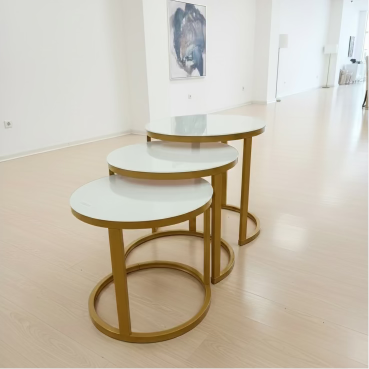 Round 3-in-1 Gold Nesting Tables – Tempered Glass Top & Metal Frame Accent table Coffee Tables