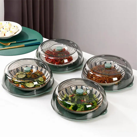 Round Acrylic Clear Food Cover with Base Dish | Transparent Food Protector | Size: 28cm (Diameter)x26cm (Base Diameter)x9cm(Height)