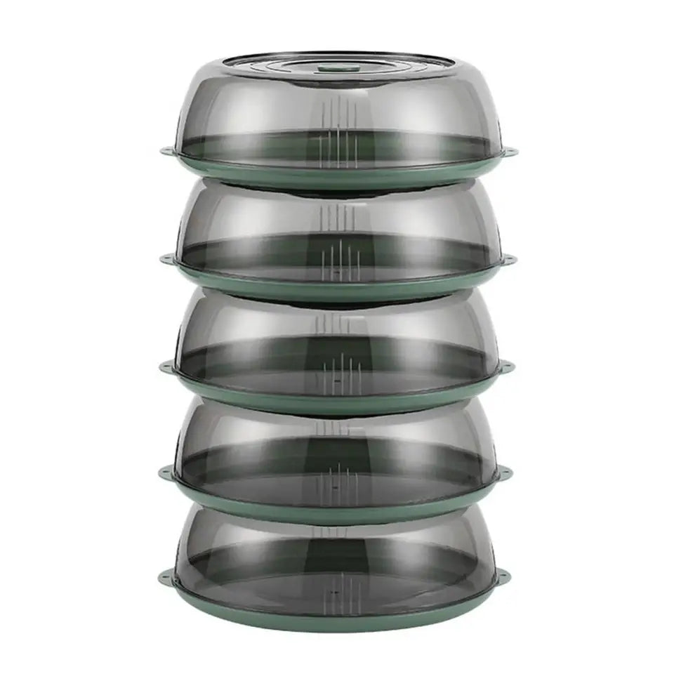 Round Acrylic Clear Food Cover with Base Dish | Transparent Food Protector | Size: 28cm (Diameter)x26cm (Base Diameter)x9cm(Height)