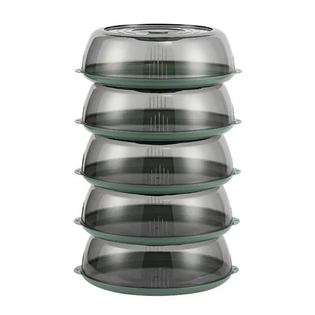 Round Acrylic Clear Food Cover with Base Dish | Transparent Food Protector | Size: 28cm (Diameter)x26cm (Base Diameter)x9cm(Height)