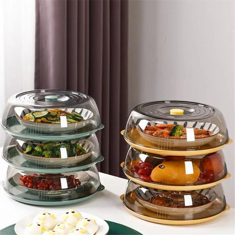 Round Acrylic Clear Food Cover with Base Dish | Transparent Food Protector | Size: 28cm (Diameter)x26cm (Base Diameter)x9cm(Height)