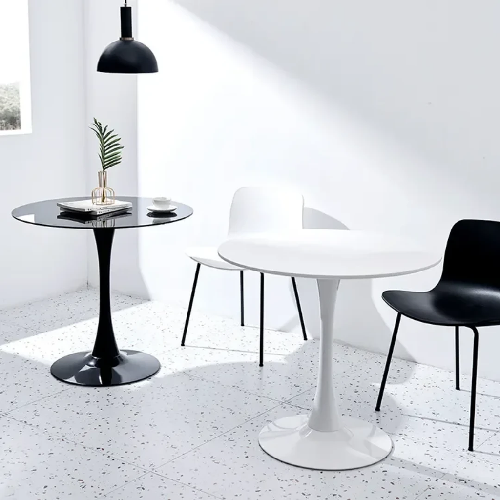 Round Black Pedestal Dining Table with Sleek Modern Base