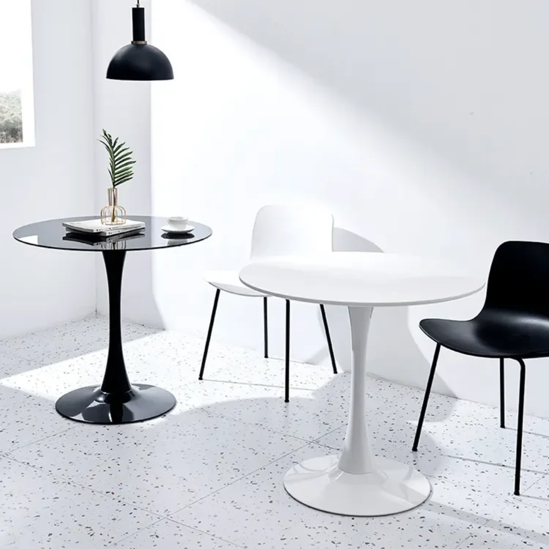 Round Black Pedestal Dining Table with Sleek Modern Base