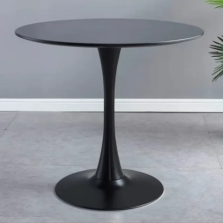 Round Black Pedestal Dining Table with Sleek Modern Base
