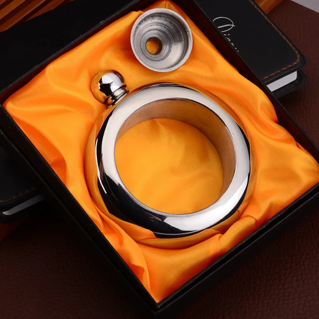 Round Flask (Bangle) Gift Set with Two Shot Glasses & Funnel The Perfect Gift Gift set Drinkware