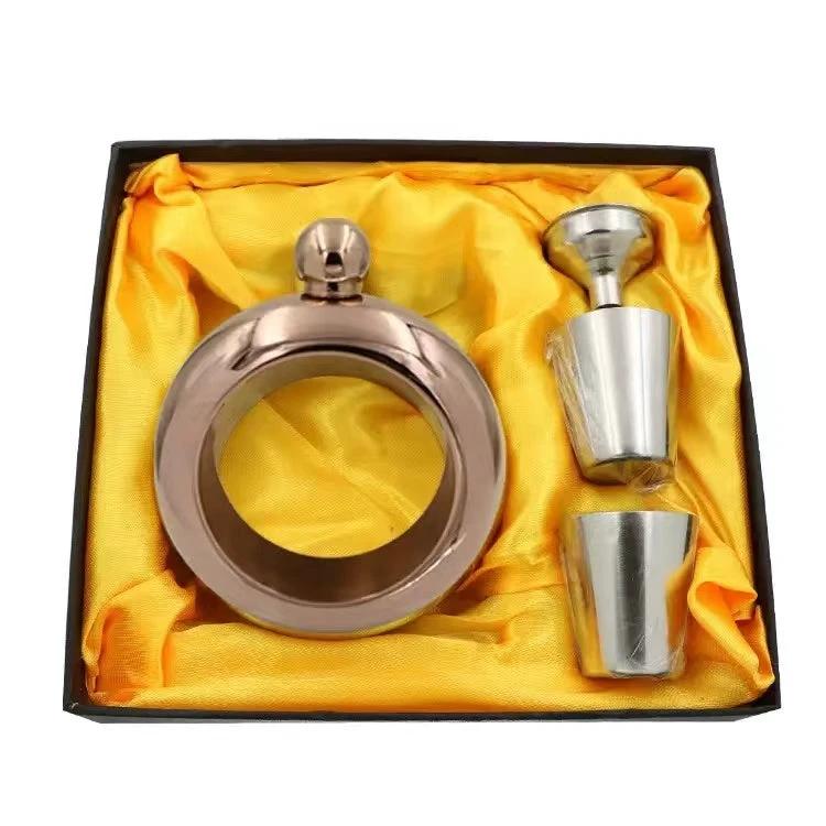 Round Flask (Bangle) Gift Set with Two Shot Glasses & Funnel The Perfect Gift Gift set Drinkware