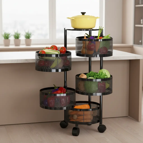 Round Fruit Rack With Wheels 5 Tier Mobile Storage For Home Kitchen utensils Kitchen Organizers