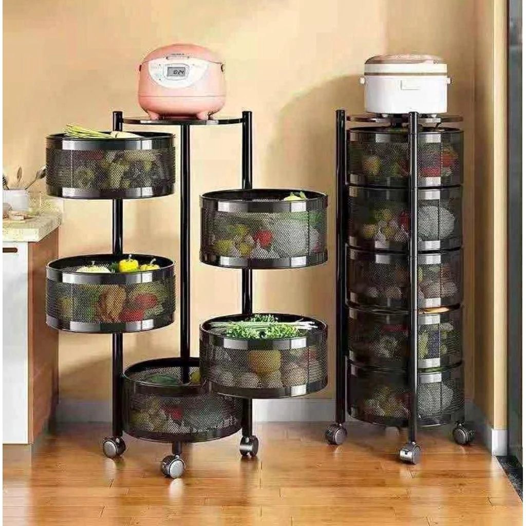Round Fruit Rack with Wheels 5 Tier Mobile Storage Organizer Kitchen utensils Kitchen Organizers