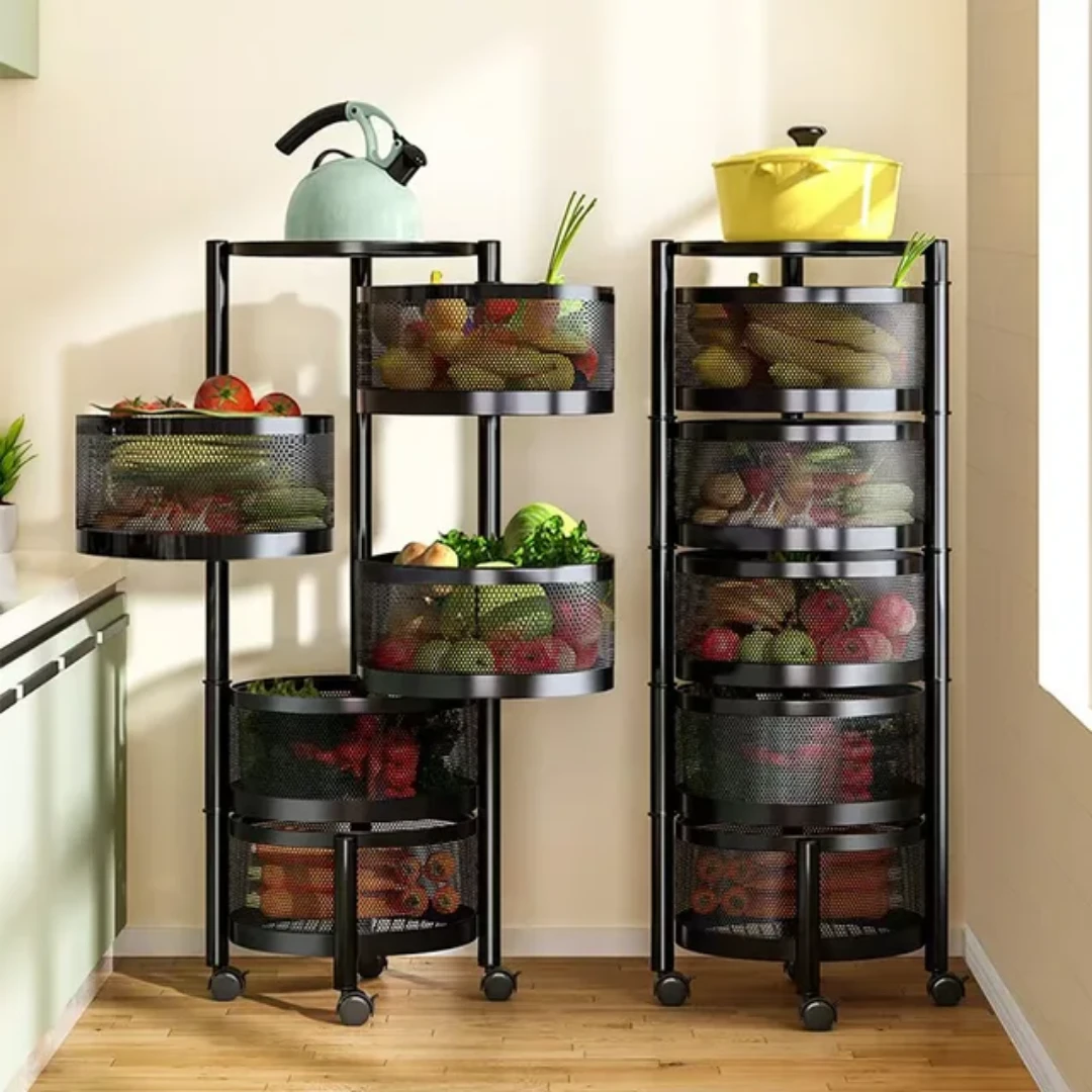 Round Fruit Rack with Wheels 5 Tier Mobile Storage Organizer Kitchen utensils Kitchen Organizers