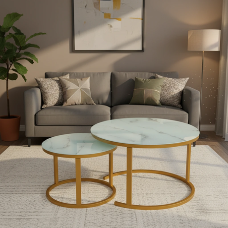 Round Marble Nesting Coffee Table Set with Gold Frame Coffee Tables Coffee Tables