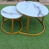 Round Marble Nesting Coffee Table Set with Gold Frame Coffee Tables Coffee Tables